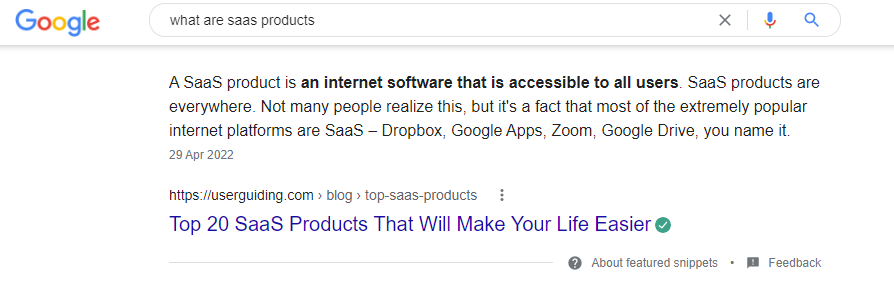 featured snippet example