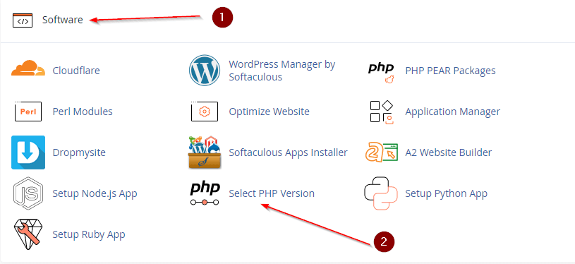 cPanel select PHP version